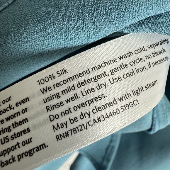 Eileen Fisher Womens Lantern Sleeve Georgette Silk Blouse Tunic Top Size SP Blue - Picture 11 of 12